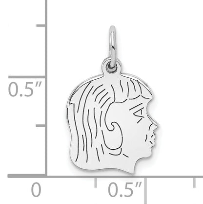 Sterling Silver Sterl Rh-Plt Engraveable Girl Polished Front/Satin Back Disc Charm