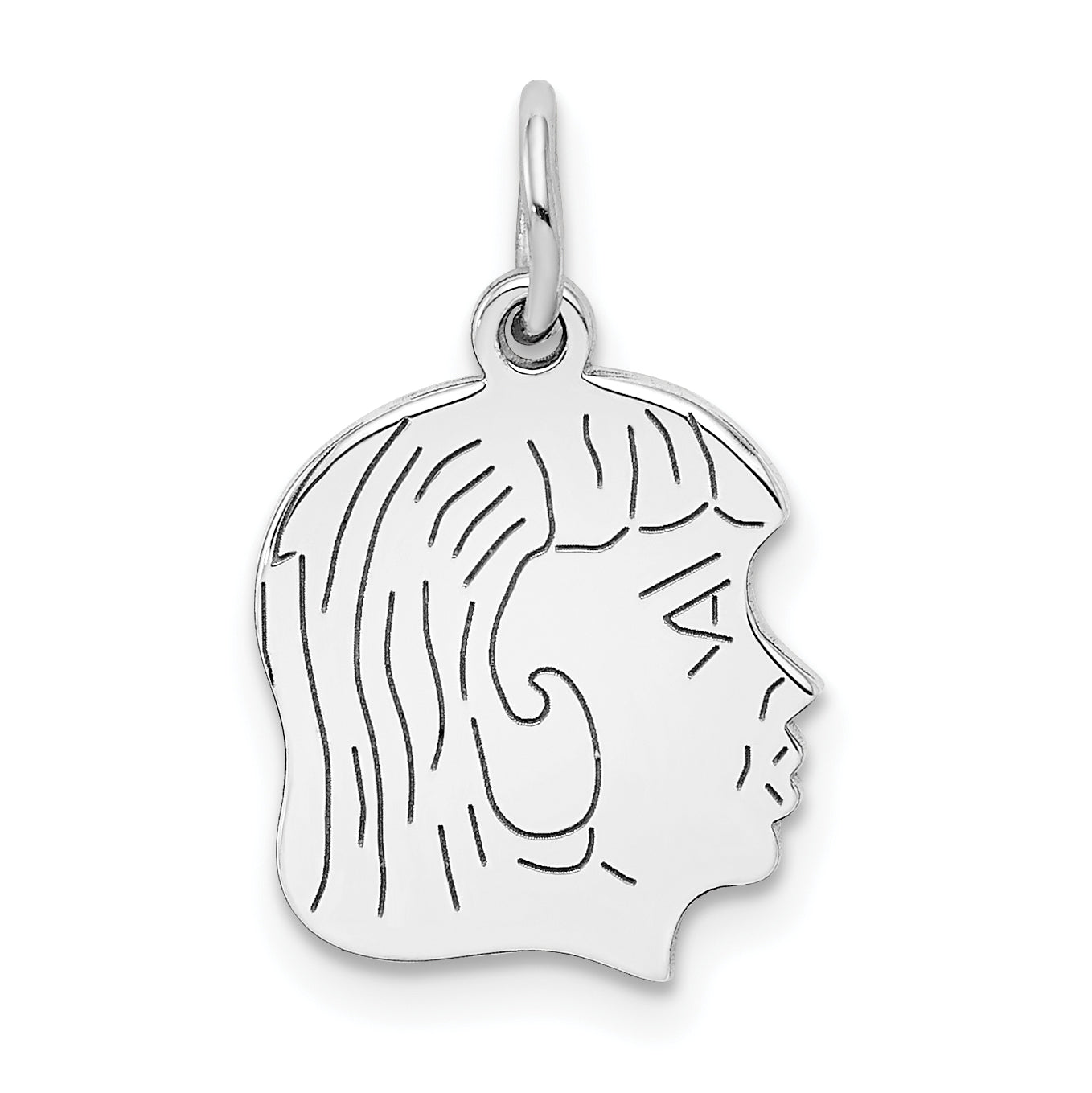 Sterling Silver Sterl Rh-Plt Engraveable Girl Polished Front/Satin Back Disc Charm