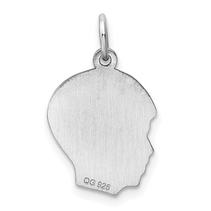 Sterling Silver Sterl Rh-Plt Engraveable Boy Polished Front/Satin Back Disc Charm