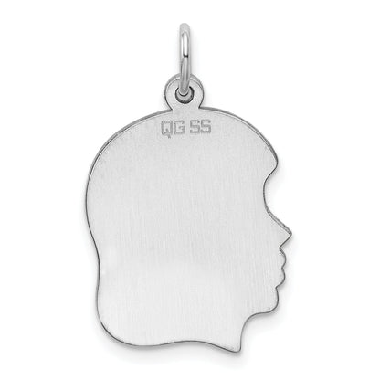 Sterling Silver Rhod-Plate Eng. Girl Polished Front/Satin Back Disc Charm