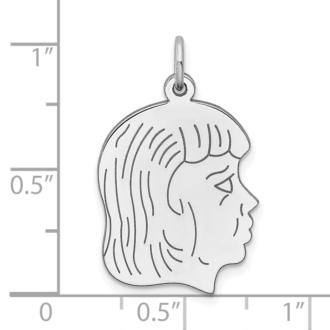 Sterling Silver Sterl Rh-Plt Engraveable Girl Polished Front/Satin Back Disc Charm