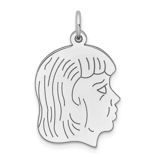 Sterling Silver Sterl Rh-Plt Engraveable Girl Polished Front/Satin Back Disc Charm