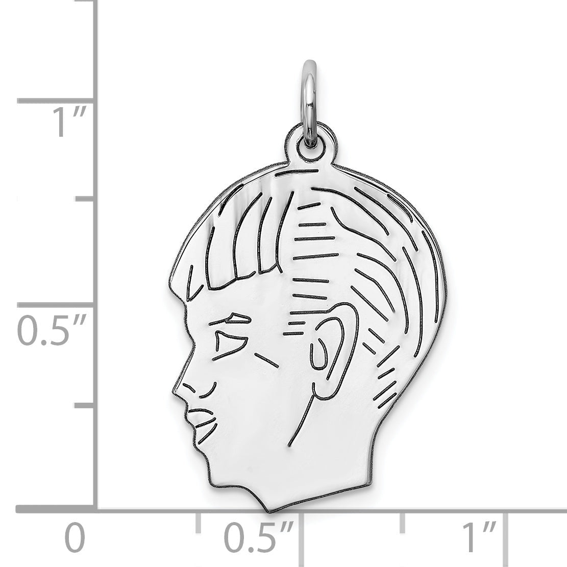 Sterling Silver Sterl Rh-Plt Engraveable Boy Polished Front/Satin Back Disc Charm