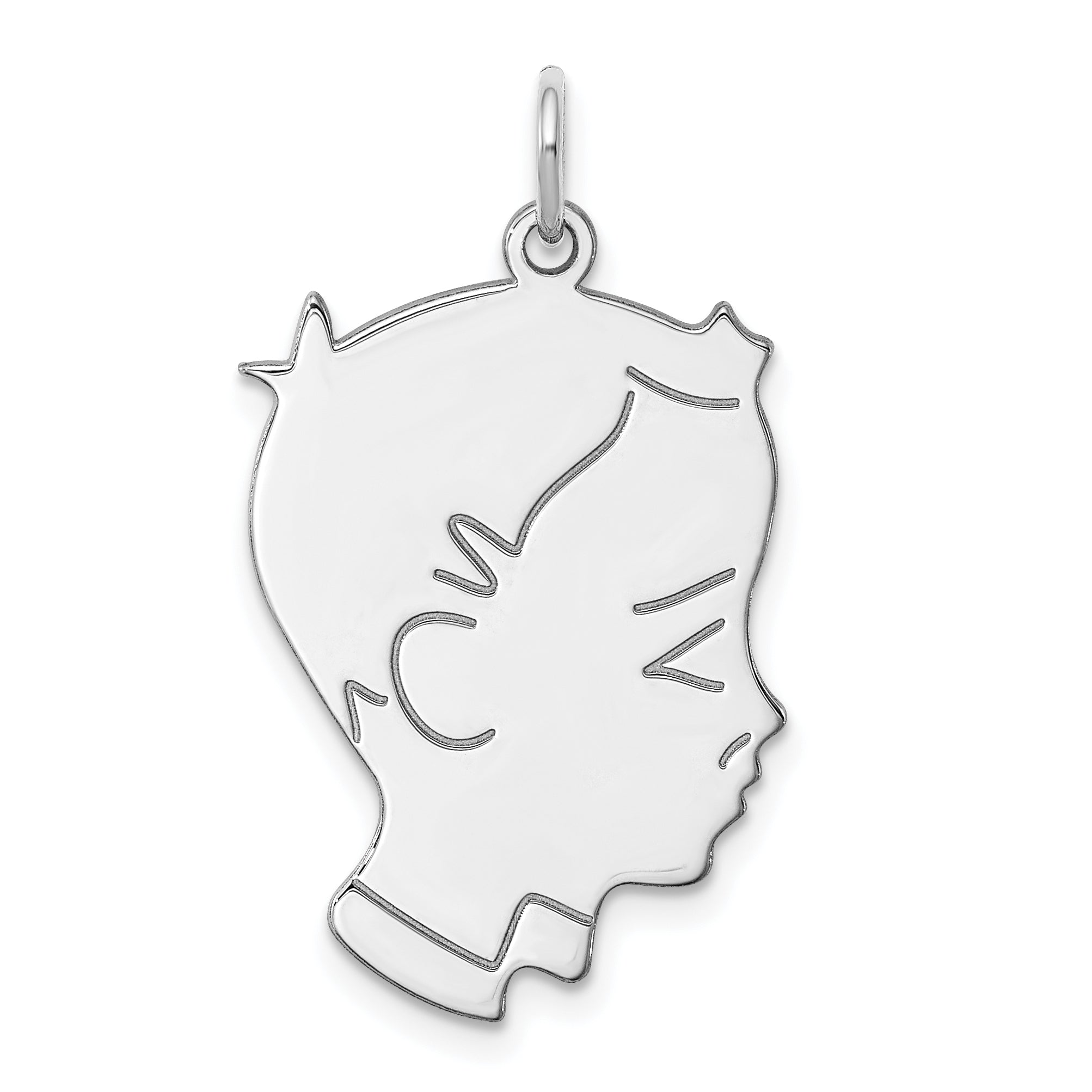 Sterling Silver Sterl Rh-Plt Engraveable Boy Polished Front/Satin Back Disc Charm