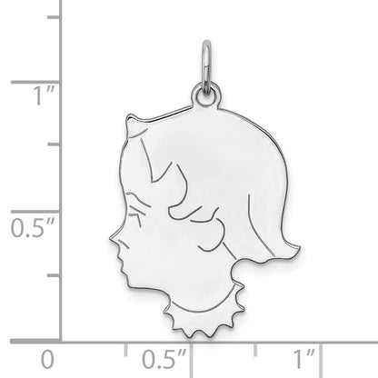 Sterling Silver Sterl Rh-Plt Engraveable Girl Polished Front/Satin Back Disc Charm