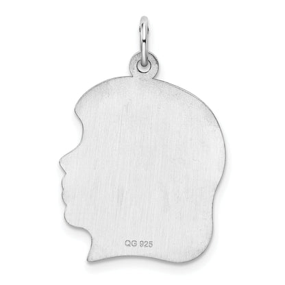 Sterling Silver Rhod-Plated Eng. Girl Polished Front/Satin Back Disc Charm