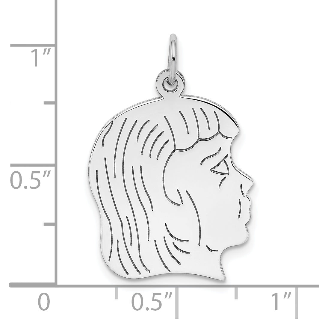 Sterling Silver Rhod-Plated Eng. Girl Polished Front/Satin Back Disc Charm