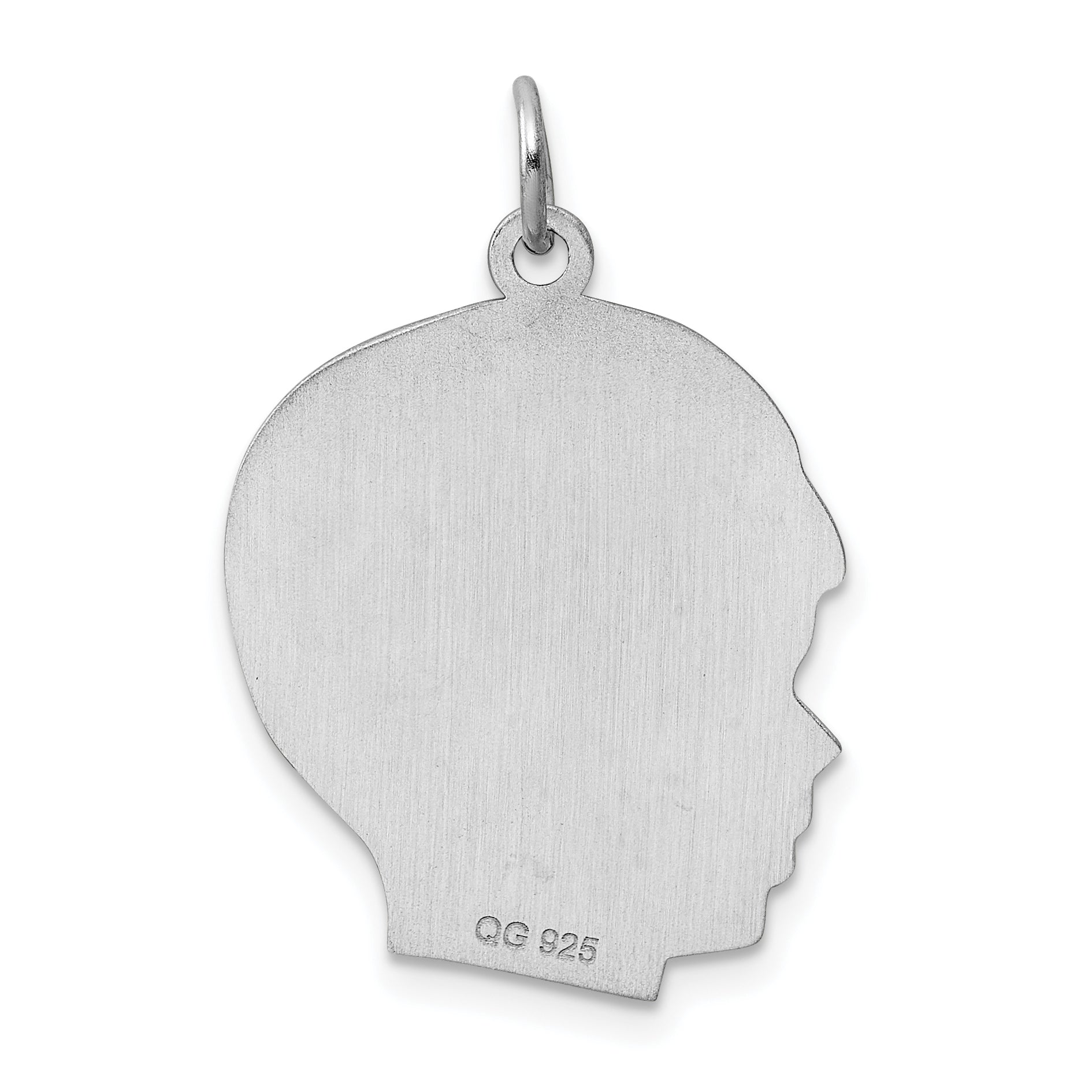 Sterling Silver Rhod-Plated Eng. Boy Polished Front/Satin Back Disc Charm