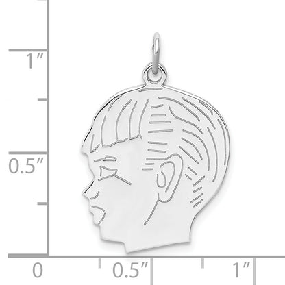 Sterling Silver Rhod-Plated Eng. Boy Polished Front/Satin Back Disc Charm
