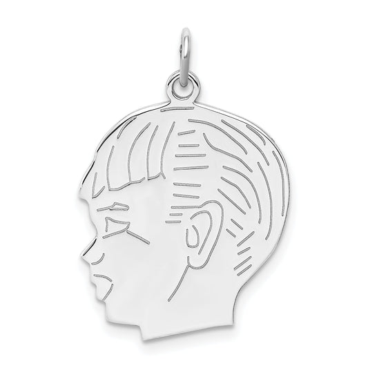 Sterling Silver Rhod-Plated Eng. Boy Polished Front/Satin Back Disc Charm