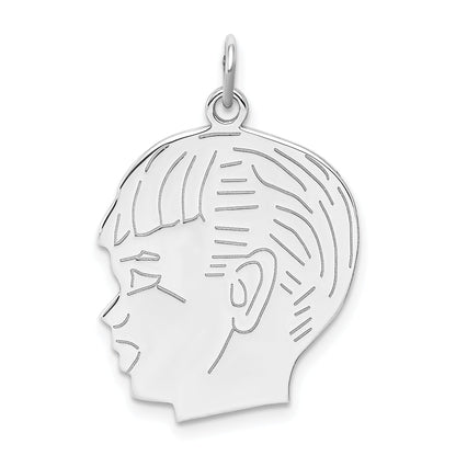 Sterling Silver Rhod-Plated Eng. Boy Polished Front/Satin Back Disc Charm