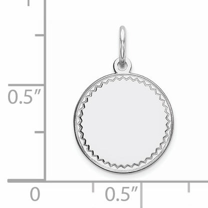 Sterling Silver Rhod-Plated Eng. Rnd Polish Front/Satin Back Disc Charm