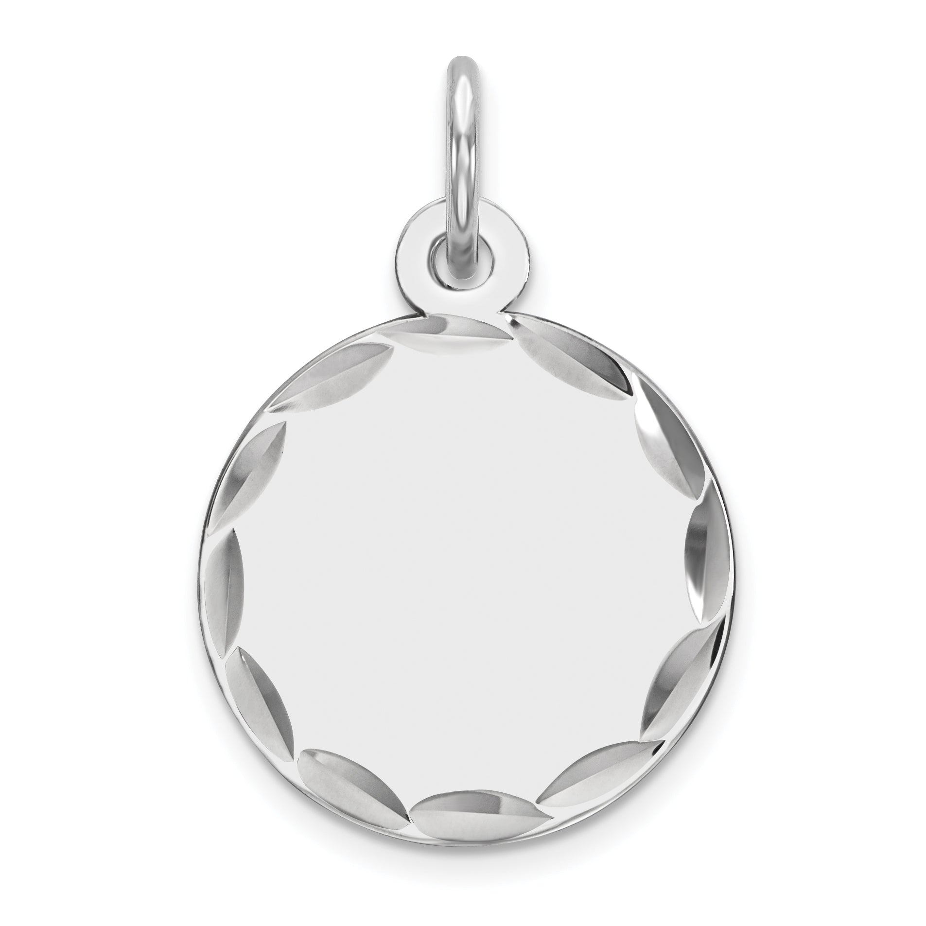 Sterling Silver Rhod-Plated Eng. Rnd Polish Front/Back Disc Charm