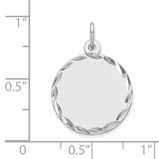 Sterling Silver Rhod-Plated Eng. Rnd Polish Front/Satin Back Disc Charm