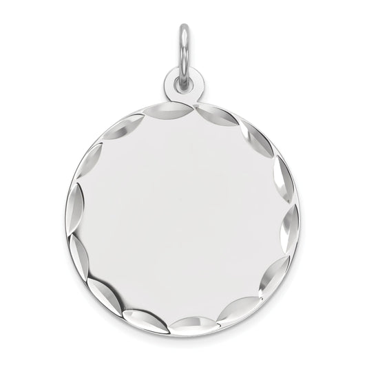 Sterling Silver Rhod-Plated Eng. Rnd Polish Front/Back Disc Charm