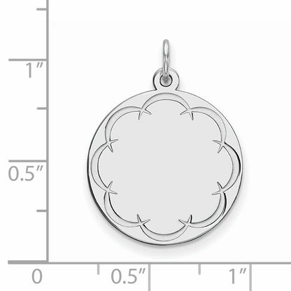 Sterling Silver Rhod-Plated Eng. Rnd Polish Front/Satin Back Disc Charm