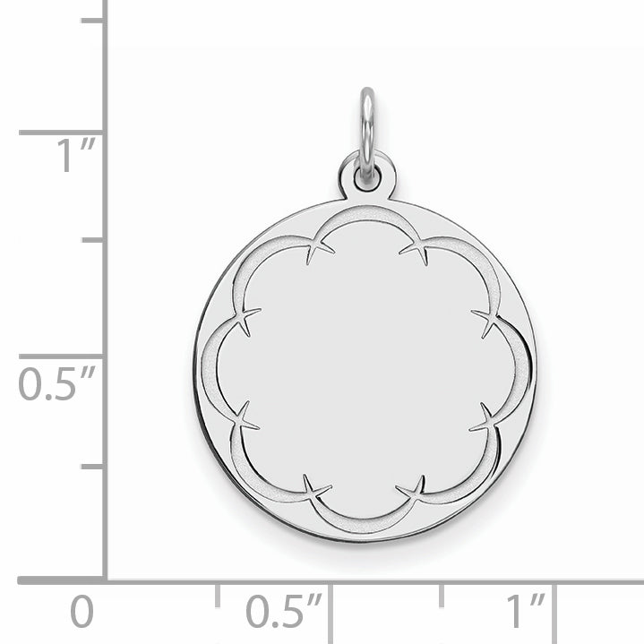 Sterling Silver Rhod-Plated Eng. Rnd Polish Front/Back Disc Charm