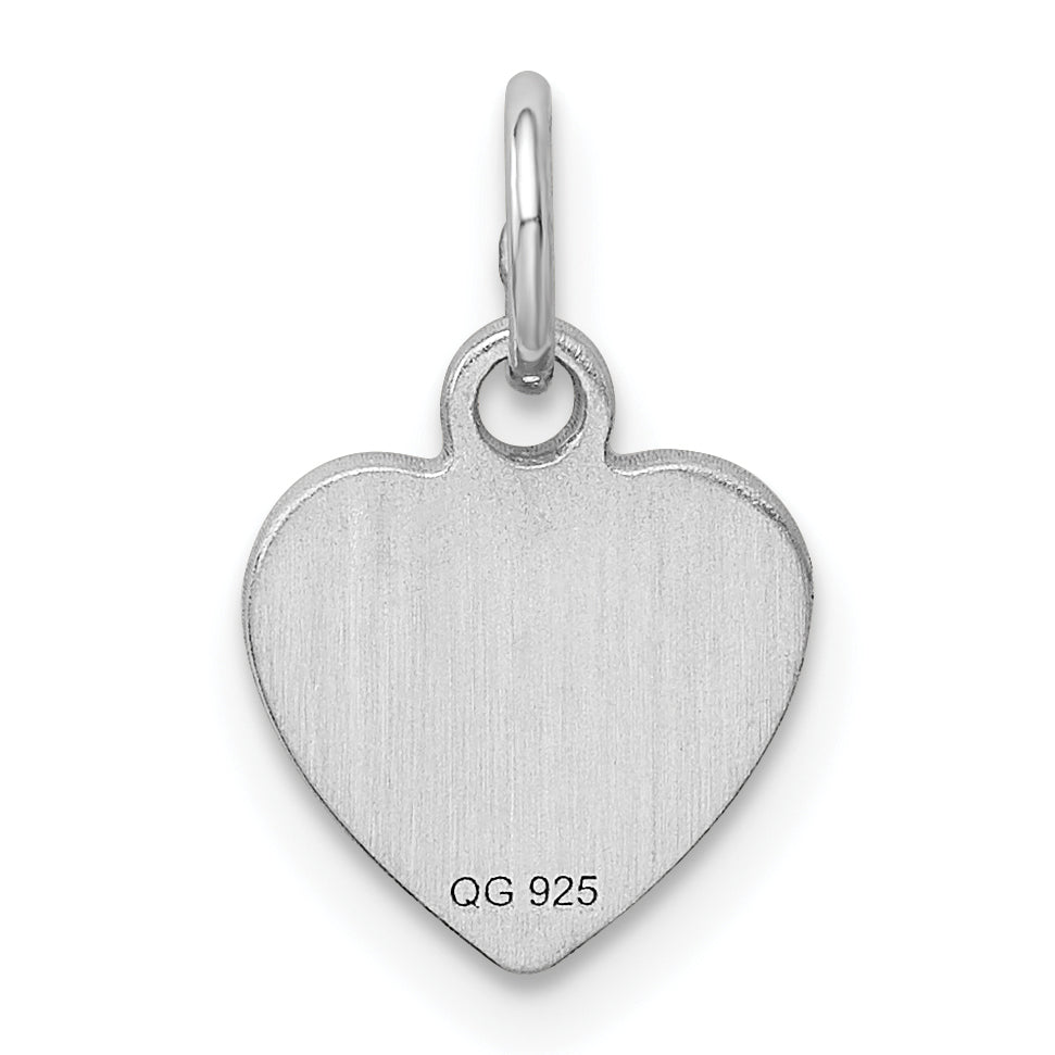 Sterling Silver Rhodium-Plated Engraveable Heart Polished Disc Charm
