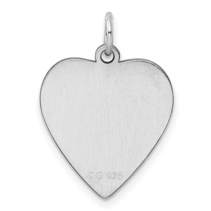 Sterling Silver Ss Rh-Plt Engraveable Heart Polished Front/Satin Back Disc Charm