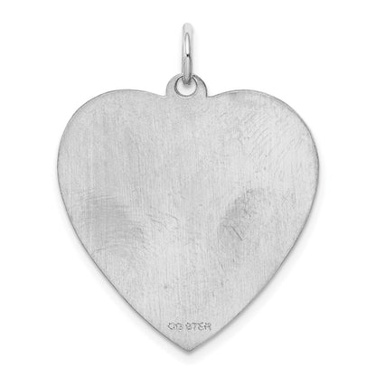 Sterling Silver Ss Rh-Plt Engraveable Heart Polished Front/Satin Back Disc Charm