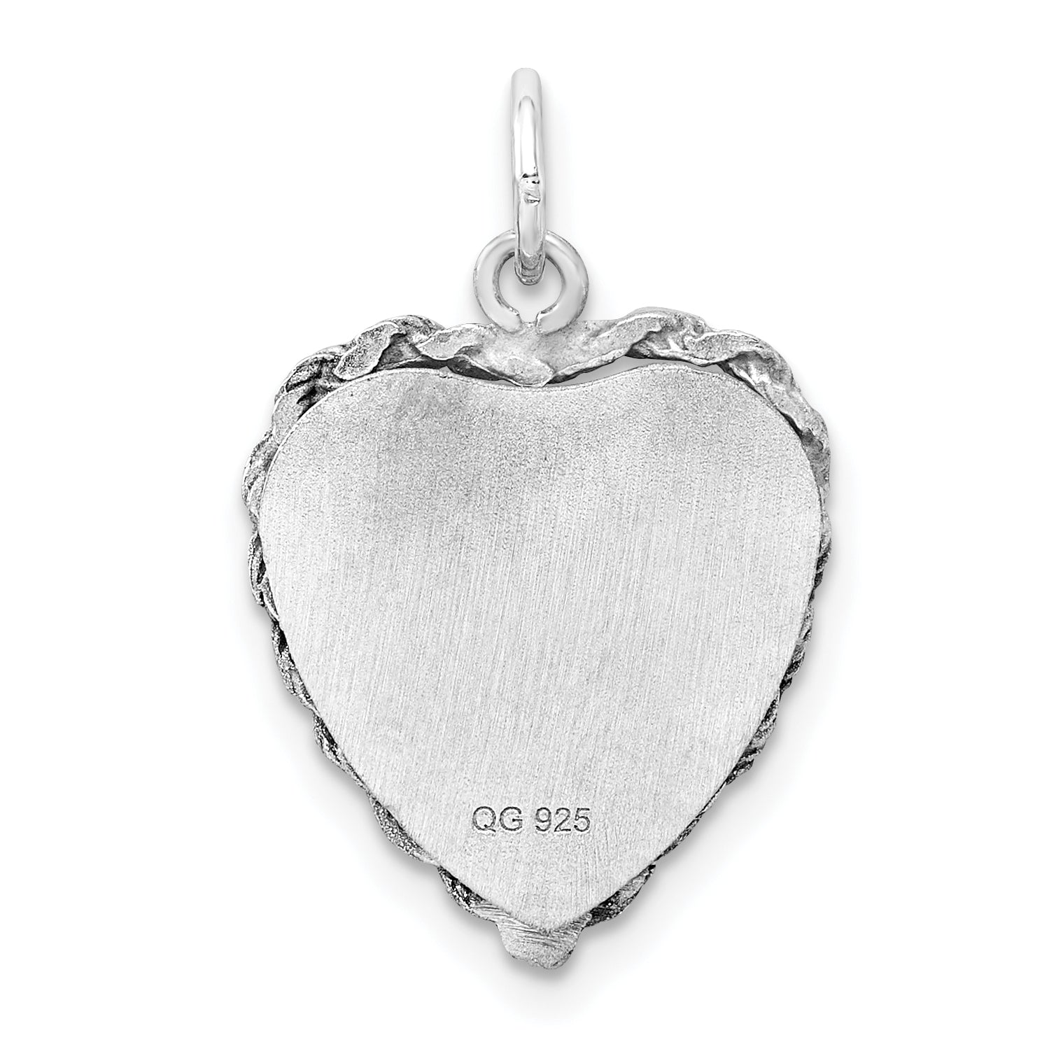 Sterling Silver Ss Rh-Plt Engraveable Heart Polished Front/Satin Back Disc Charm