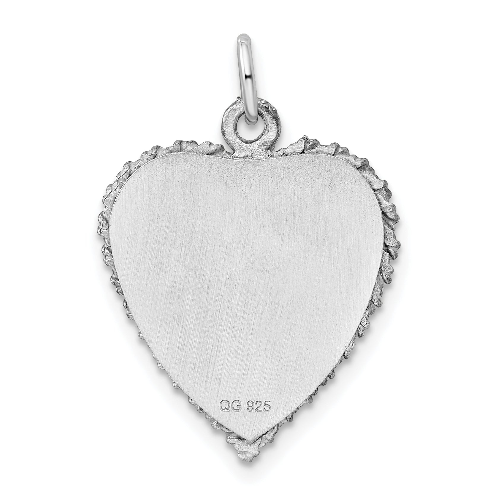 Sterling Silver Ss Rh-Plt Engraveable Heart Polished Front/Satin Back Disc Charm