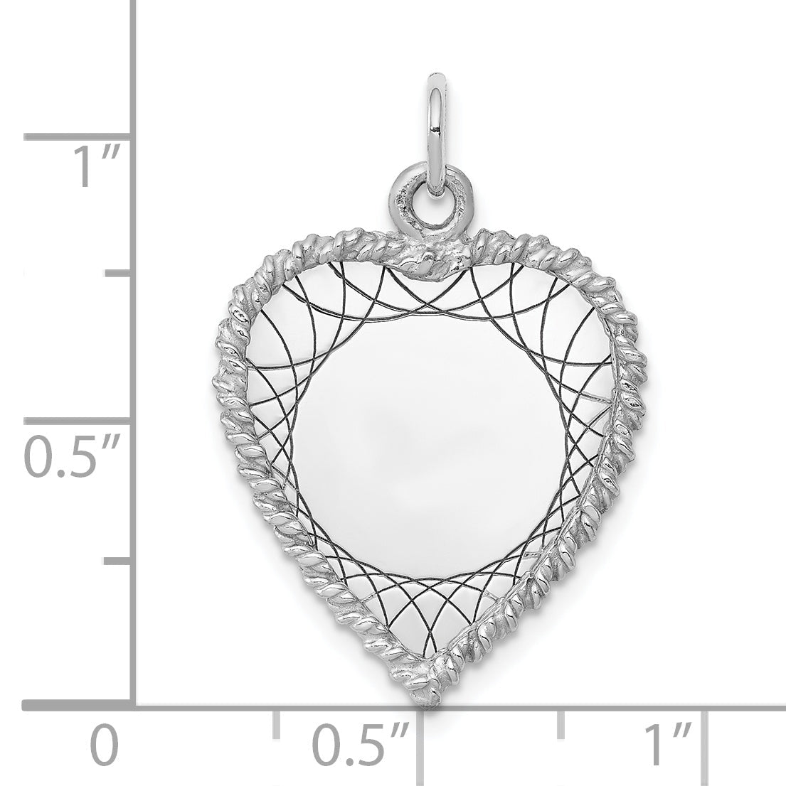 Sterling Silver Ss Rh-Plt Engraveable Heart Polished Front/Satin Back Disc Charm