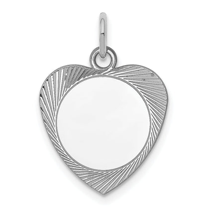 Sterling Silver Ss Rh-Plt Engraveable Heart Polished Front/Satin Back Disc Charm
