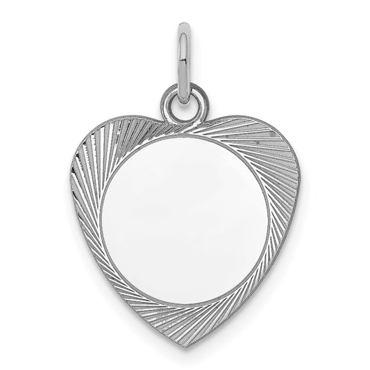 Sterling Silver Ss Rh-Plt Engraveable Heart Polished Front/Satin Back Disc Charm