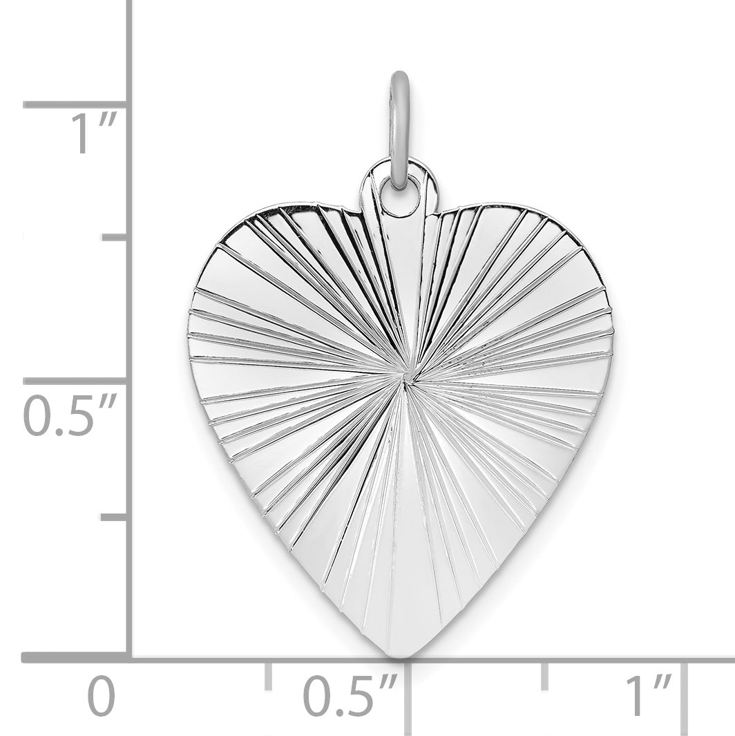 Sterling Silver Ss Rh-Plt Engraveable Heart Polished Front/Satin Back Disc Charm