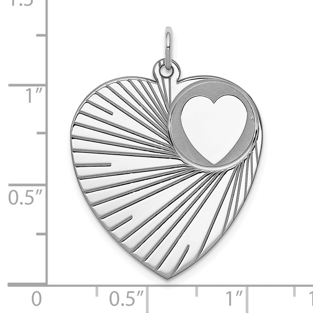 Sterling Silver Rhodium-Plated Engraveable Heart Disc Charm