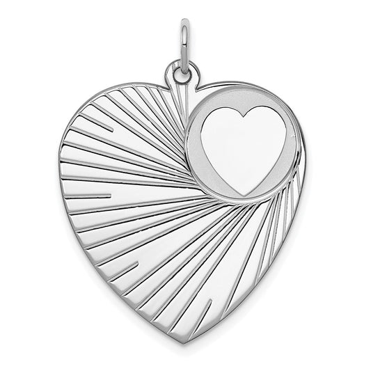 Sterling Silver Rhodium-Plated Engraveable Heart Disc Charm