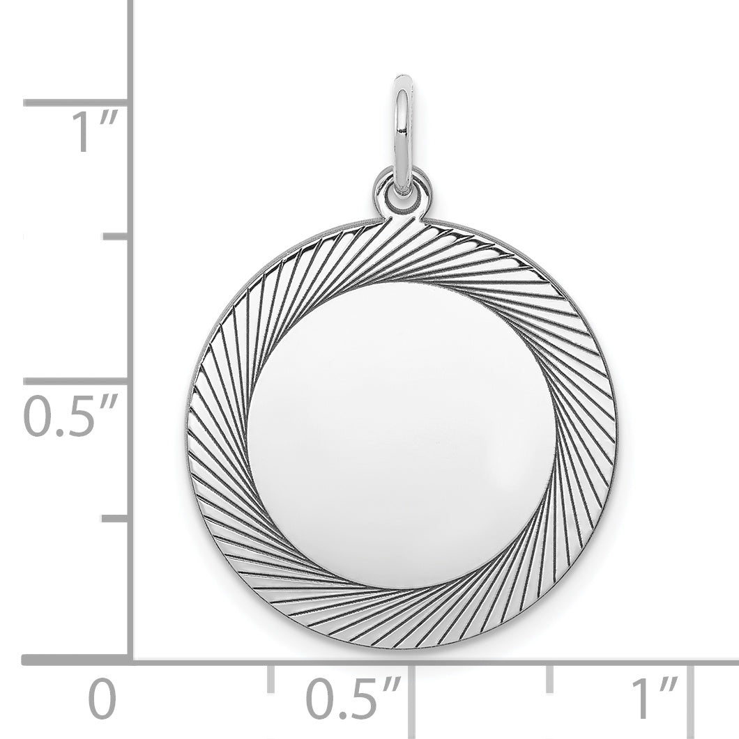 Sterling Silver Ss Rh-Plt Engraveable Round Polished Front/Satin Back Disc Charm
