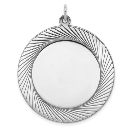 Sterling Silver Ss Rh-Plt Engraveable Round Polished Front/Satin Back Disc Charm
