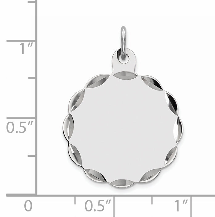 Sterling Silver Rh-Plt Engraveable Polished Front/Satin Back Disc Charm