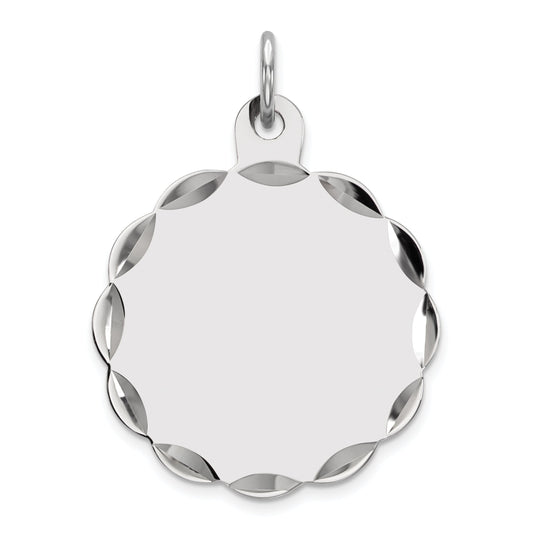 Sterling Silver Rh-Plt Engraveable Polished Front/Satin Back Disc Charm