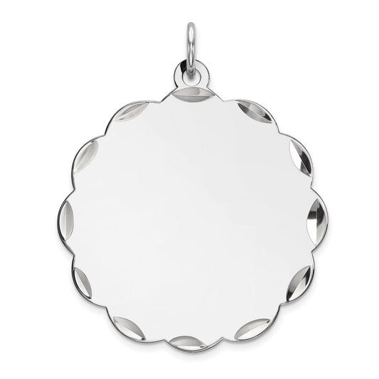 Sterling Silver Rh-Plt Engraveable Polished Front/Satin Back Disc Charm