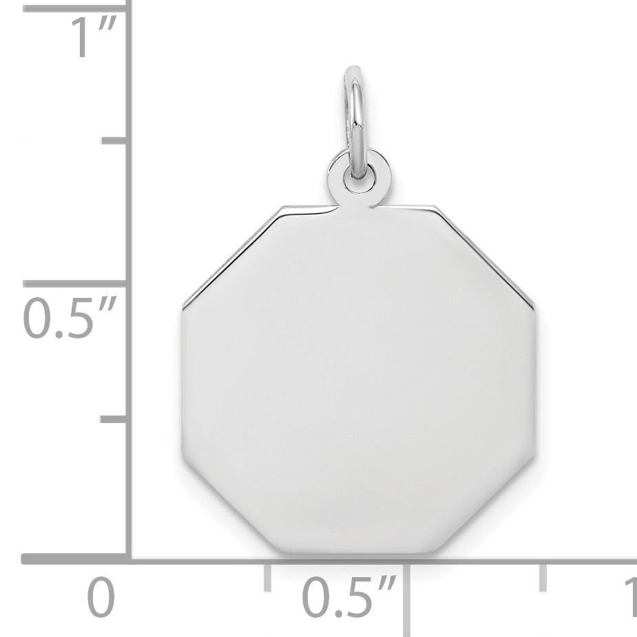 Sterling Silver Ss Rh-Plt Engraveable Octagon Polished Front/Satin Back Disc Charm