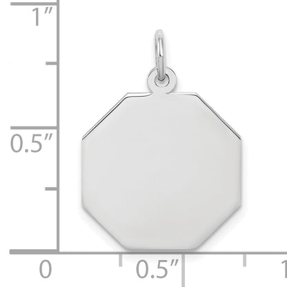Sterling Silver Ss Rh-Plt Engraveable Octagon Polished Front/Satin Back Disc Charm
