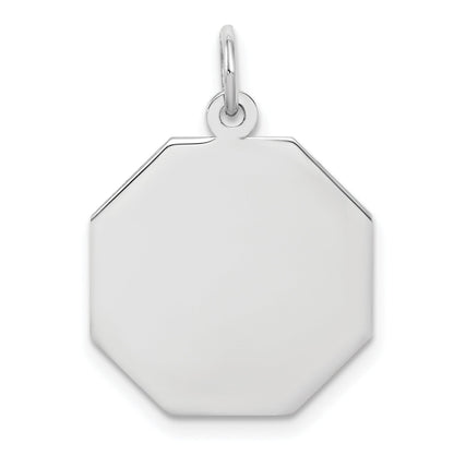 Sterling Silver Ss Rh-Plt Engraveable Octagon Polished Front/Satin Back Disc Charm