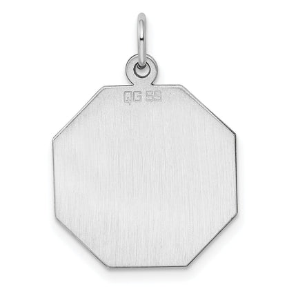 Sterling Silver Ss Rh-Plt Engraveable Octagon Polished Front/Satin Back Disc Charm