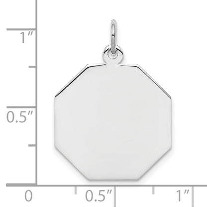 Sterling Silver Ss Rh-Plt Engraveable Octagon Polished Front/Satin Back Disc Charm