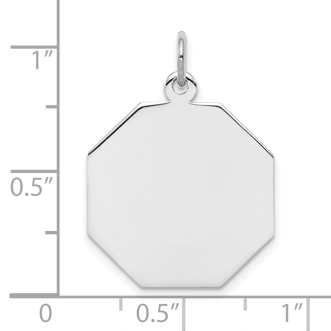Sterling Silver Ss Rh-Plt Engraveable Octagon Polished Front/Satin Back Disc Charm