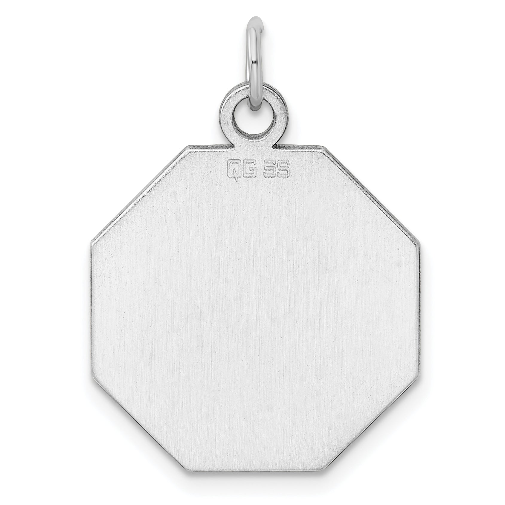 Sterling Silver Ss Rh-Plt Engraveable Octagon Polished Front/Satin Back Disc Charm