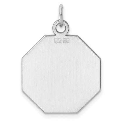 Sterling Silver Ss Rh-Plt Engraveable Octagon Polished Front/Satin Back Disc Charm