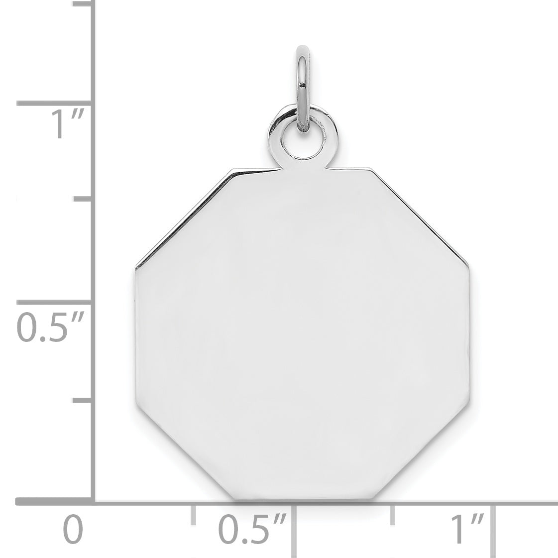 Sterling Silver Ss Rh-Plt Engraveable Octagon Polished Front/Satin Back Disc Charm