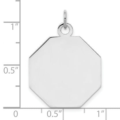 Sterling Silver Ss Rh-Plt Engraveable Octagon Polished Front/Satin Back Disc Charm