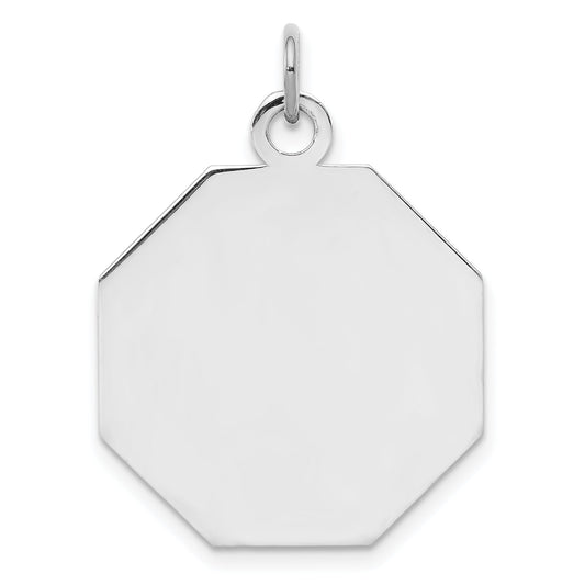 Sterling Silver Ss Rh-Plt Engraveable Octagon Polished Front/Satin Back Disc Charm