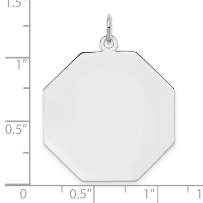 Sterling Silver Ss Rh-Plt Engraveable Octagon Polished Front/Satin Back Disc Charm