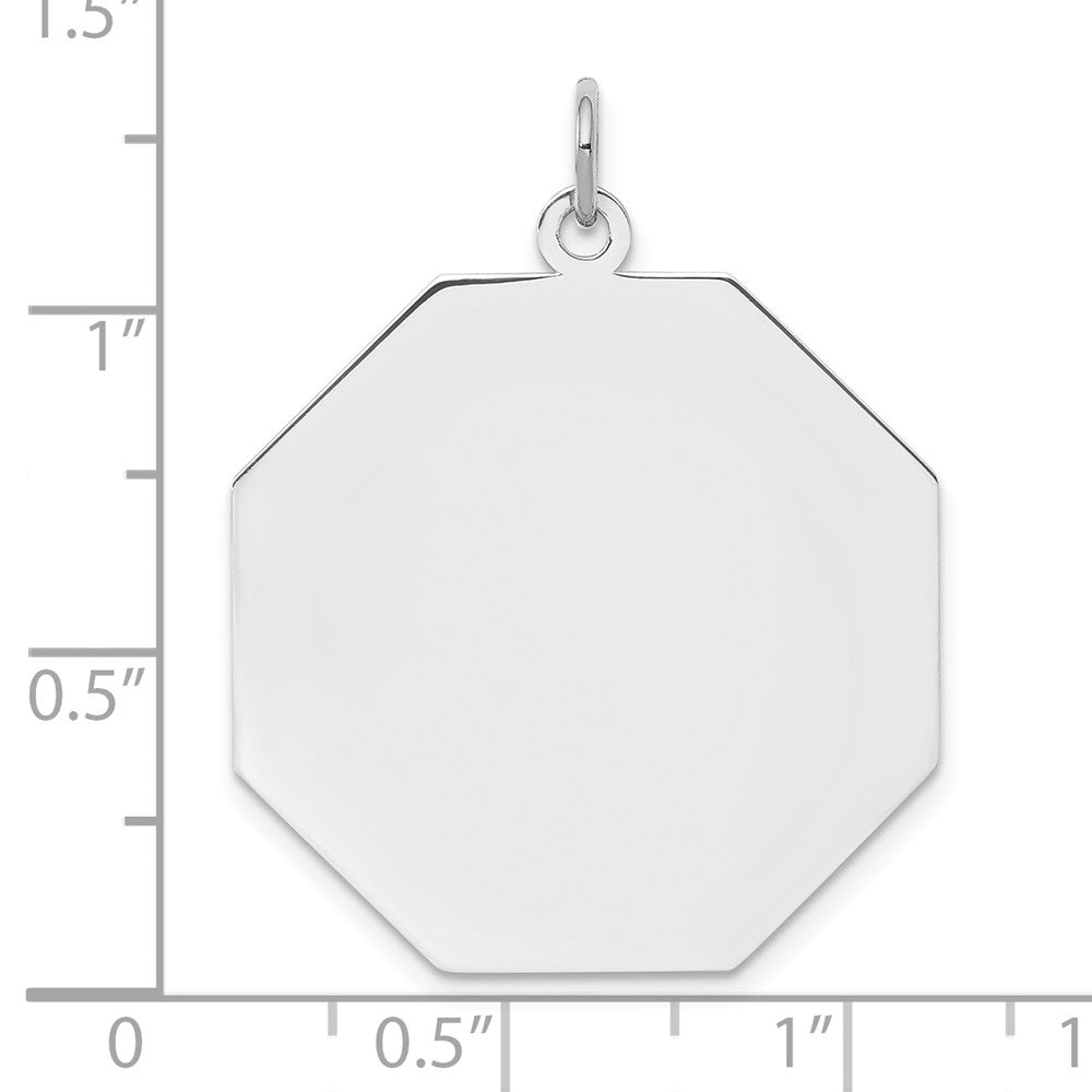 Sterling Silver Ss Rh-Plt Engraveable Octagon Polished Front/Satin Back Disc Charm